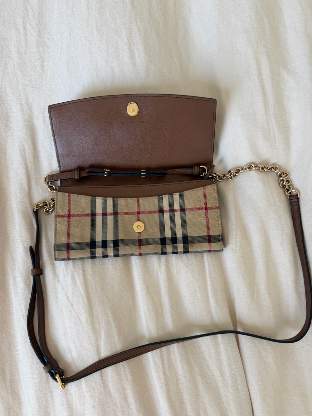 Burberry Brown Leather Crossbody with Iconic Nova Check Trim - Picture 2 of 6